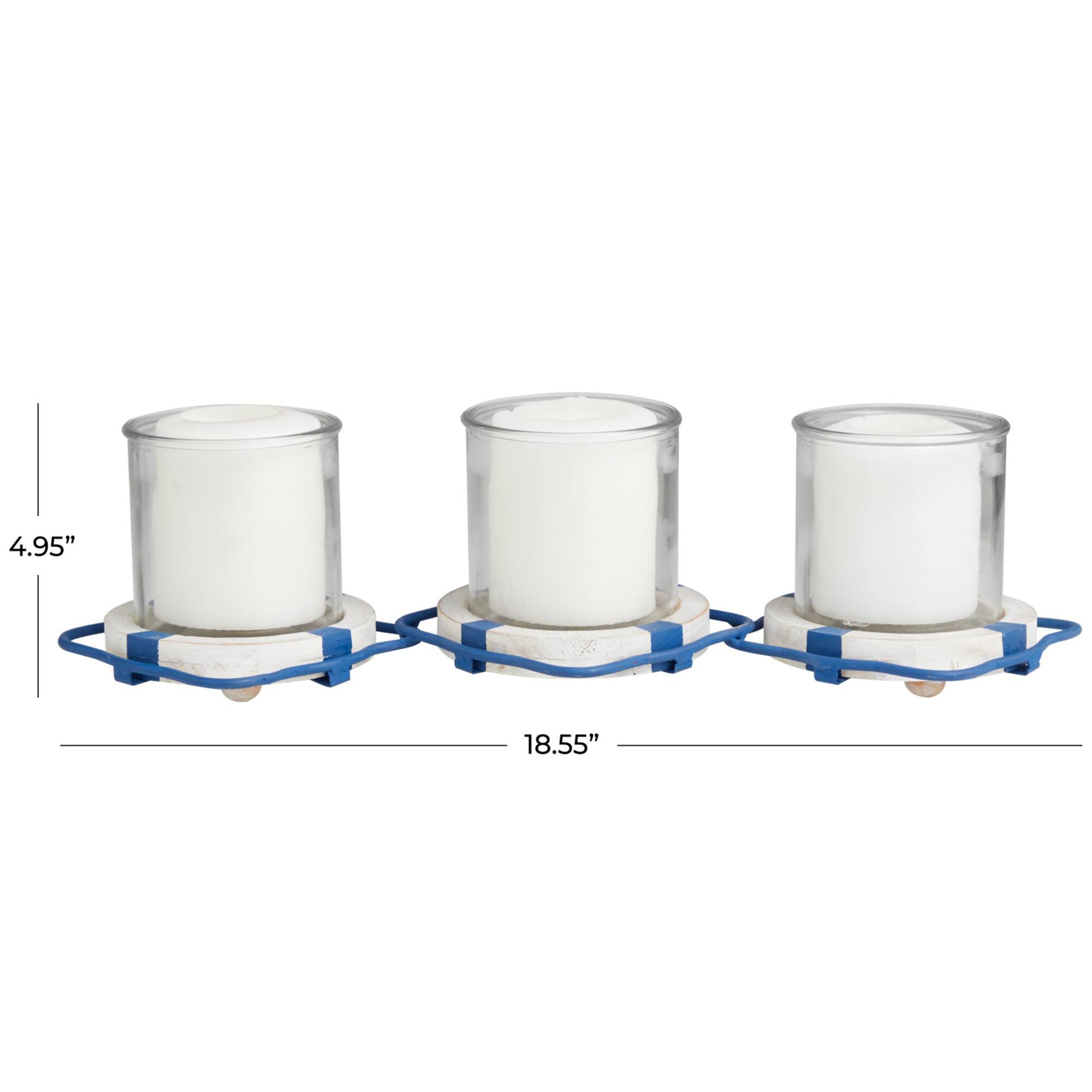 Metal Distressed 3-Linked Buoy Candle Holder with White Wood Accents